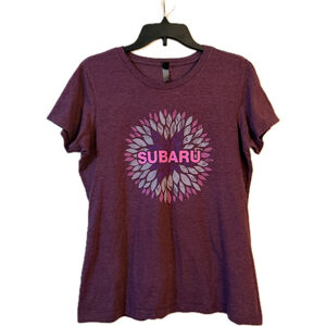 Subaru Women's Tee XL – Plum Purple “Love Your Drive” Flower Burst Design (b2)